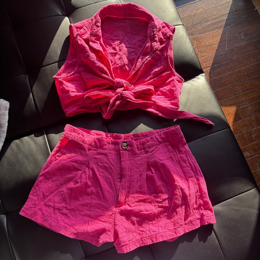 Pink Sleeveless Top and Shorts Set